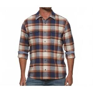 NEW FLAGS & ANTHEM peters flannel shirt in navy/brown/rust